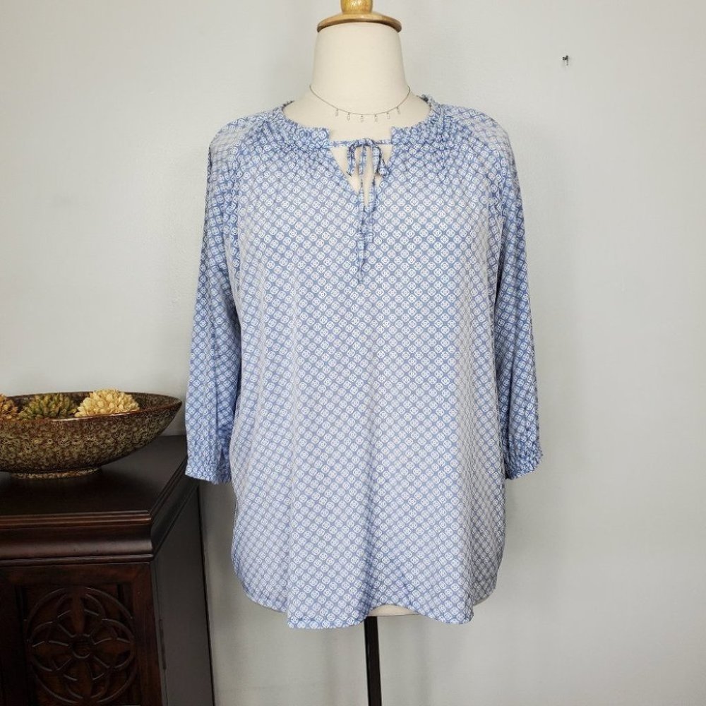Como Blu Women's Blue White Lightweight 3/4 Raglan Sleeve Top Size 1X